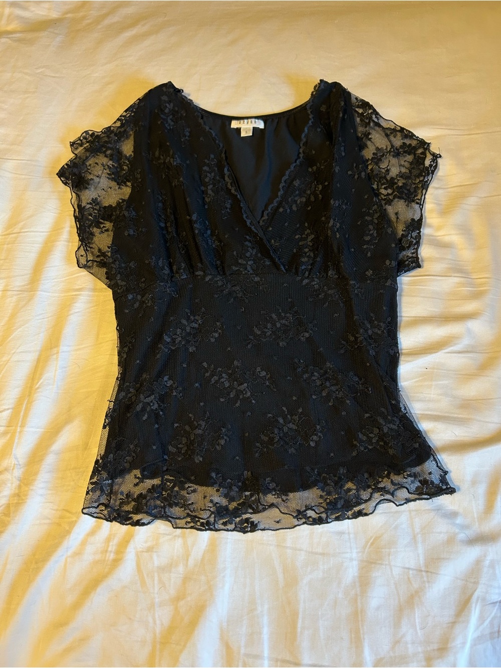 Black Lace Deep V-Neck Top